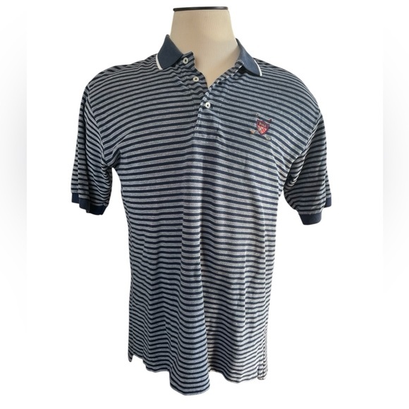 Polo Ralph Lauren Other - POLO RALPH‎ LAUREN Vintage Golf Shirt Shortsleeve Grey Navy Stripe Classic LARGE